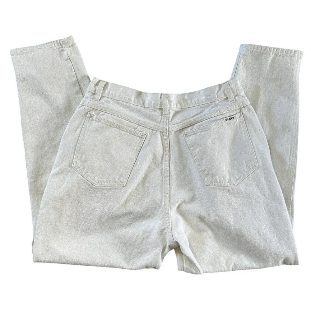 VTG Bill Blass Pleated Mom Jeans Women's M Ecru Cream Cotton High Rise Tapered